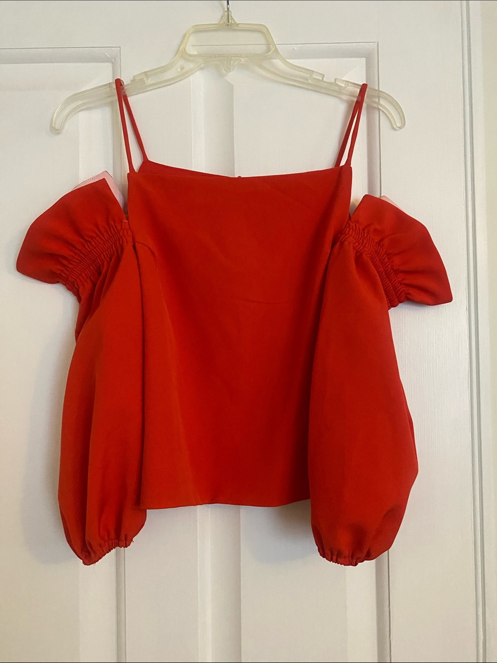 Say What? Bright red Off-Shoulder Puff Sleeve Crop Top